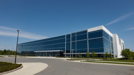 Modern office building with blue sky background. Modern office building with blue sky.の素材
