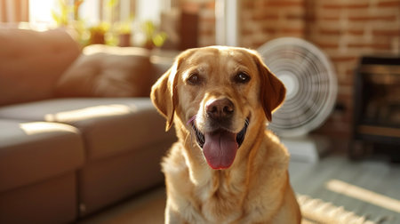 Cute Labrador Retriever in living room on sunny day, closeupの素材
