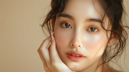 Beautiful young asian woman with clean fresh skin. Face care, Facial treatment, Cosmetology, beauty and spa, Asian women portrait.の素材