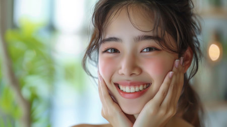 Portrait of beautiful young asian woman smiling and looking at camera.の素材