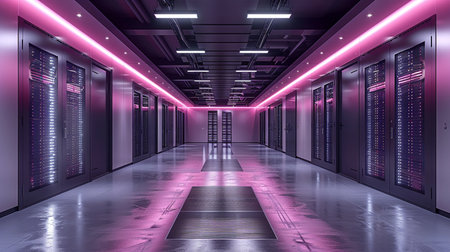 Server room data center. Backup, mining, hosting, mainframe and computer rack with storage information. 3d renderの素材