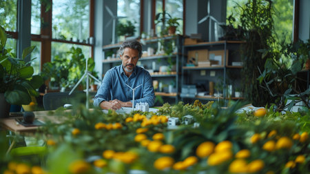Portrait of a mature male florist working in a greenhouseの素材