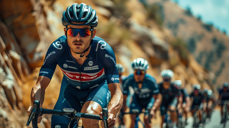 Group of cyclists on the road to Chantilly during the stage 1 of the 100 edition of Le Tour de France in Chantilly, France.の素材