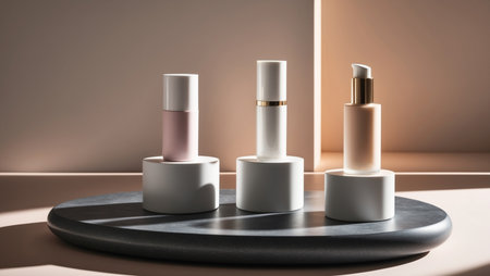 Cosmetic product display podium. 3d render illustration mockup.の素材