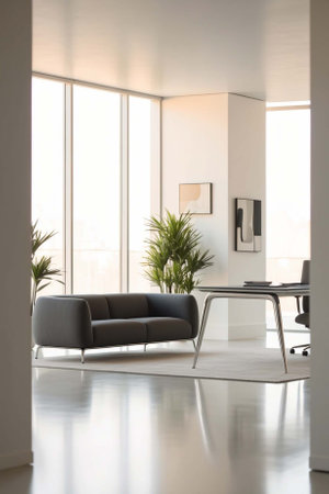 interior of modern bright living room, view from the window, nobody insideの素材