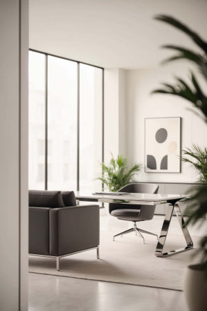 Interior of modern office with comfortable armchair and panoramic windowの素材