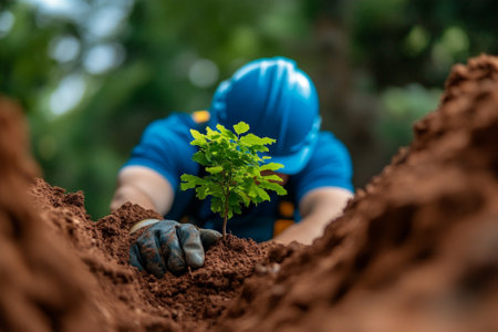 Planting a tree in the soil. Selective focus. nature.の素材