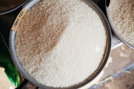 dry rice at street vietnamese market top view