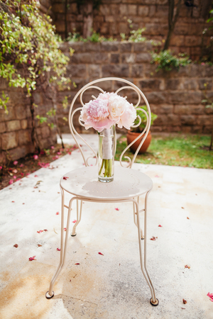 wedding bouquet fine art of gentle peoniesの写真素材