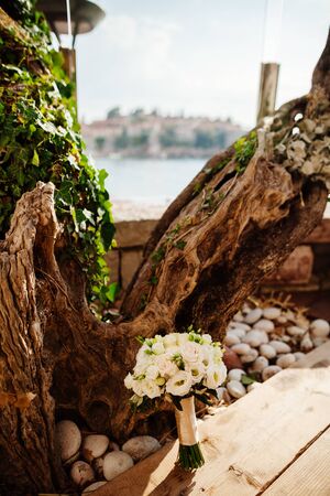 bridal wedding bouquet roses background. Fine art wedding styleの写真素材