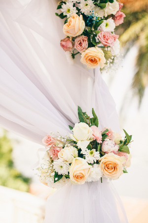 destination wedding arch with sea viewの写真素材