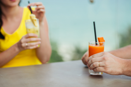 pineapple cocktail and watermelon cocktail. Easy summer cocktailsの写真素材