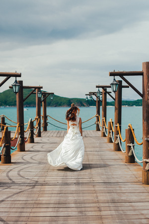 bride travel beach resort. Sea view and beach in tropicsの写真素材