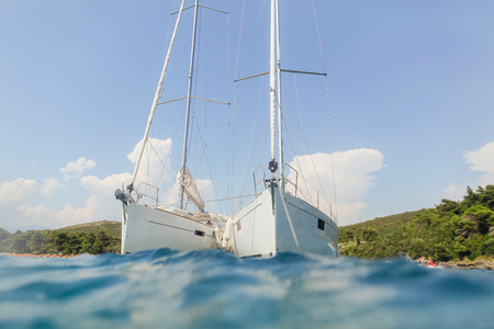 two yachts in harbour. Yachting leisure travelling.の写真素材
