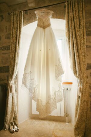 fancy wedding dress. Bridal morningの写真素材
