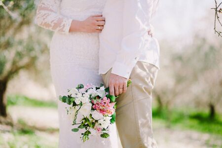 wedding bouquet orchids and peonies. Fine art wedding bouquet and flowers.の写真素材