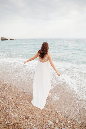 bride travel beach resort. Sea view and beach in tropicsの写真素材
