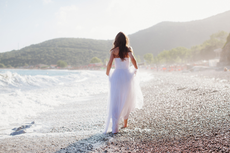 bride travel beach resort. Sea view and beach in tropicsの写真素材