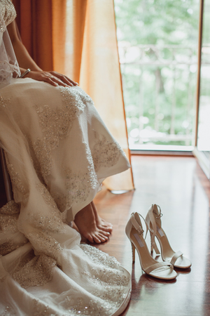wedding shoes. Bride's shoes fancy and stylish.の写真素材