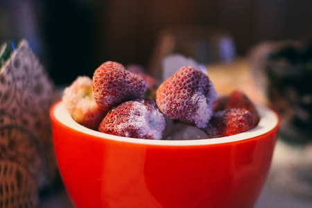 frozen strawberry close upの写真素材