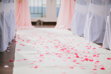 wedding aisle decoration with rosesの写真素材
