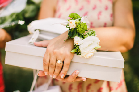 bridal hands with ring close upの写真素材