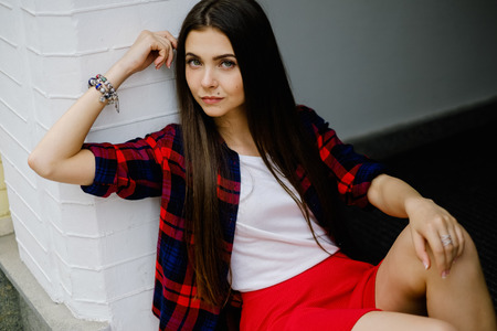 cute long hair girl with mole on face. Portrait unfiltered.の写真素材