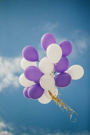 air balloons on blue sky background.の写真素材
