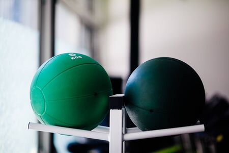cardio ball in gym. Greeen fit ballsの写真素材