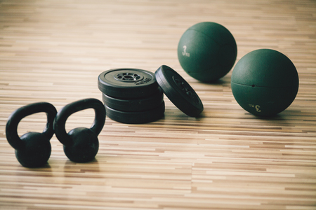 weights and medicine ball collection. Fitness and sport accessoriesの写真素材