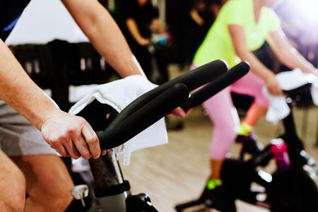 Indoor Cycling bicycle  weightloss group training classの写真素材