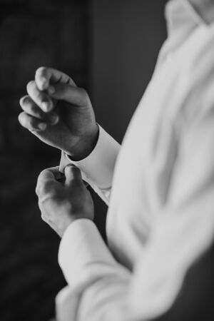 rich man wearing shirt  close up. Black and white
