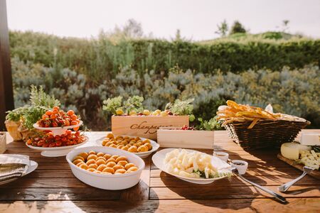 vegetarian appetizer food summer table italian style. Tuscany style catering vegetarian.