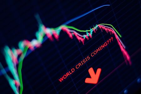 stock market crash downtrend. Stock market price fall down. World crisis panic. Economy crisisの写真素材