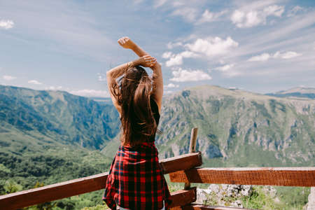 pretty woman relax in countrysideの写真素材