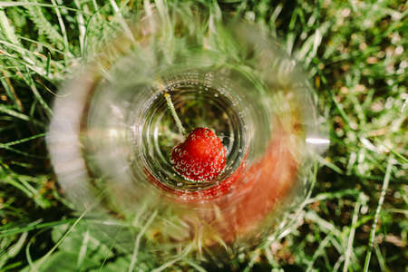 summer cocktail with cherryの写真素材
