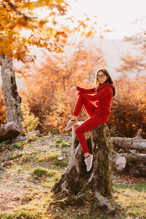 Beautiful woman in warm outfitの写真素材