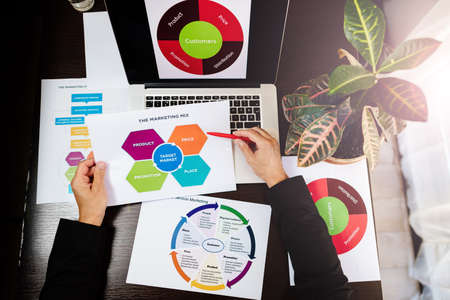 marketing product manager holding marketing promotion planの写真素材