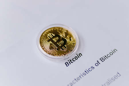 Bitcoin icon sign payment symbol golden backgroundの写真素材