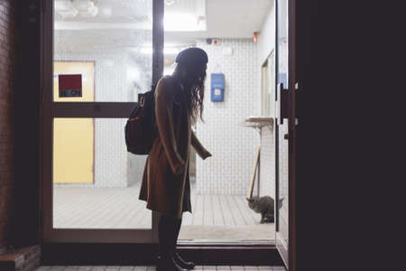 Woman with a catの写真素材