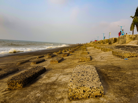 Digha, West Bengal, India,May 2018 - Tourists on the beach of Digha during the day.のeditorial素材