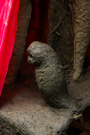 Kumartuli,West Bengal, India, July 2018. A clay idol of owl, the pet of Goddess lakshmi, the god of wealth under construction.lakshmi puja is one of the most awaited hindu festival worldwide.のeditorial素材