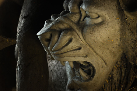 Kumartuli,West Bengal, India, July 2018. A clay idol of Lion, the pet ride of Goddess Durga under construction.Durga puja is the most awaited hindu festival worldwide.のeditorial素材