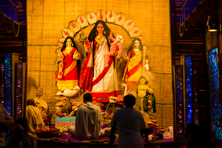 october 2018, Kolkata, India. Idol of Goddess Durga, worshiped in a the hindu ritual of Durga Puja at Kolkata, Indiaのeditorial素材