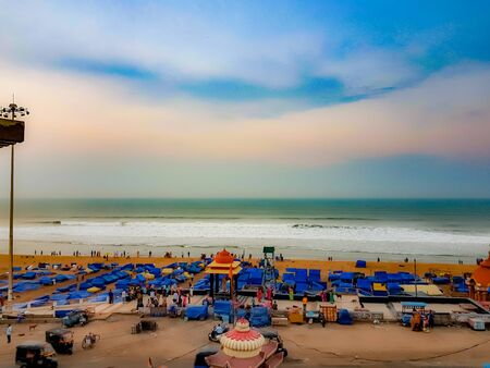 April 22,2019. Puri, India. View of puri beach market area during early morning.This area is locally...
