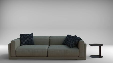 3d render of couch sofa set with cushions with side table. Concept furniture for interior...