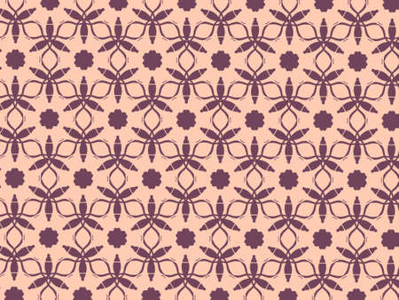 A geometric illustration seamless pattern for tile and wall decor. Brown lines on pink background.