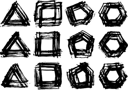 Triangle square pentagonal hexagon drawn with a brushのイラスト素材