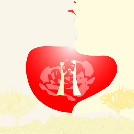 Heart kisses with human and treesのイラスト素材