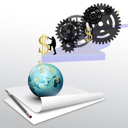 Money-driven world design by illustration のイラスト素材